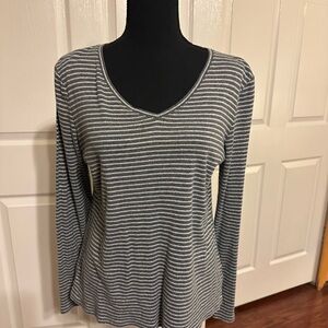 Talbots Gray and White Striped Blouse